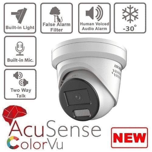 4MP DS-2CD2347G2-LSU/SL ColorVu Turret Network Camera W/ Mic & Speaker- Two Way Audio - White