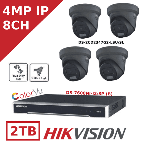 4MP IP ColorVu CCTV Kit - 8 Channel-POE CCTV Kit - DS-2CD2347G2-LSU/SL - Black 2.8MM
