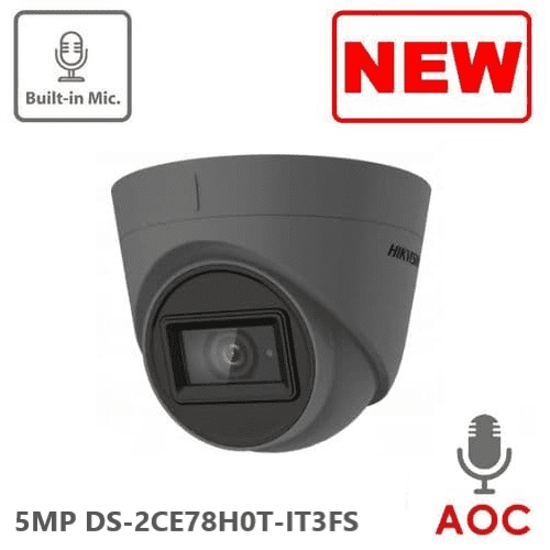 5MP DS-2CE78H0T-IT3FS  Hikvision HD-TVI 2.8mm Lens Turret Camera, 40m Smart IR, Built-In Mic GREY