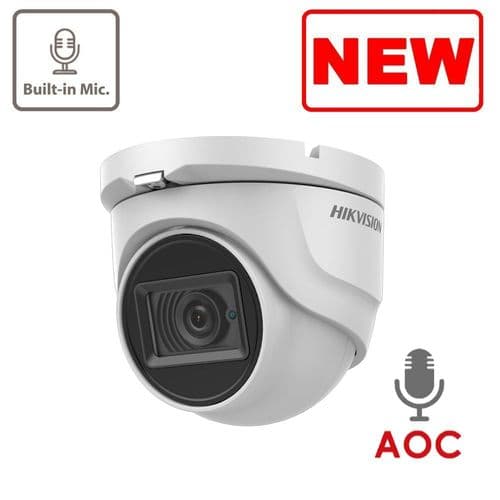 5MP DS-2CE76H0T-ITMFS Hikvision HD-TVI 2.8mm Fixed Lens Turret Camera, 30m IR, Built-In Mic, AoC