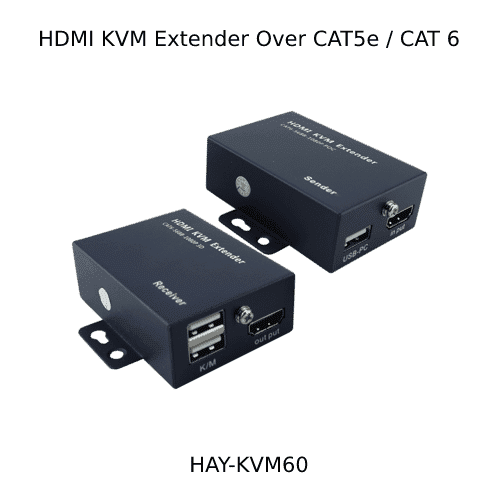 60m CAT6 / 40m CAT5 HDMI KVM Extender - HDMI and USB Extender Over Cat 5e/6 - HAY-KVM60