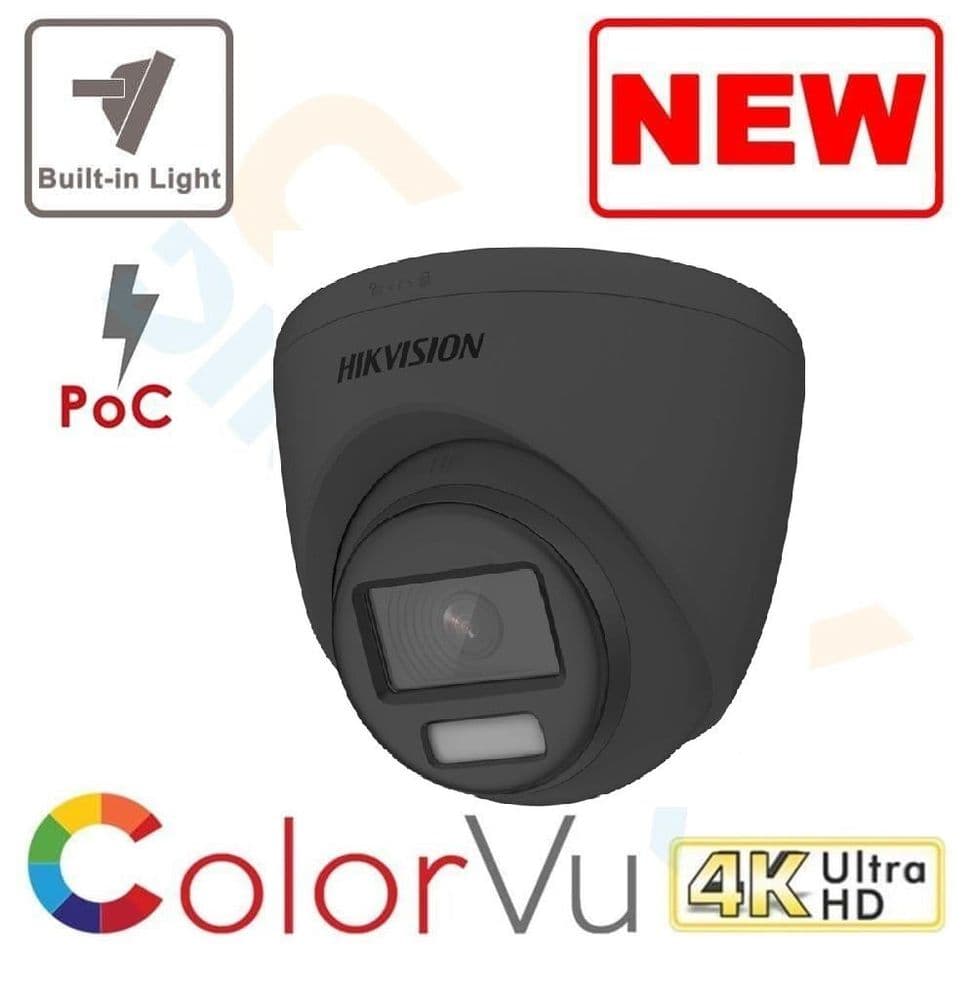8MP 4K DS-2CE72UF3T-E/ BLACK ColorVu POC Fixed Turret Camera 40M  Light - TVI