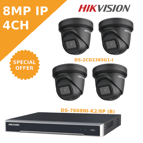 8MP 4K IP Kit - 8CH IP CCTV Kit (4 x 2CD2385G1-I  IP Cameras and  DS-7608NI-K2/8P (B) NVR)