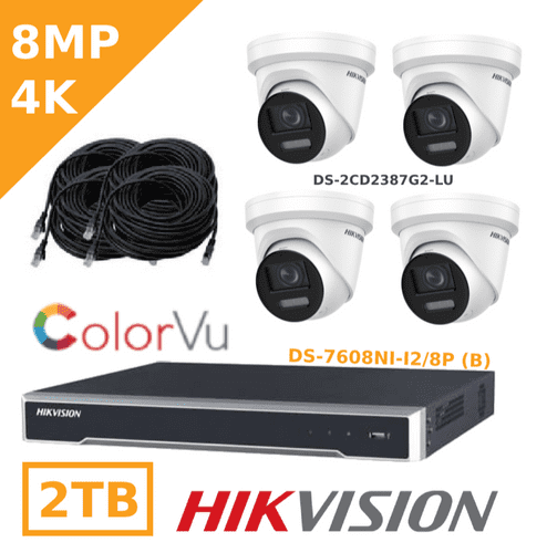 8MP 4K IP Kit ColorVu - IP CCTV Kit (2CD2387G2-LU IP Cameras and  DS-7608NI-I2/8P (B) NVR)