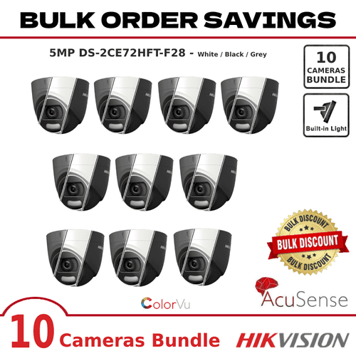 Bulk Order Deal - 10 x 5MP DS-2CE72HFT-F28 Hikvision 5MP ColorVu Fixed Lens Turret Camera