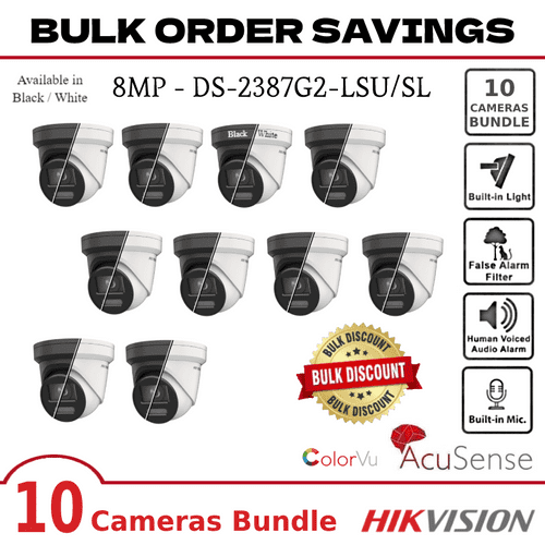 Bulk Order Deal - 10 x 8MP Hikvision DS-2387G2-LSU/SL AcuSense ColorVu IP PoE Camera
