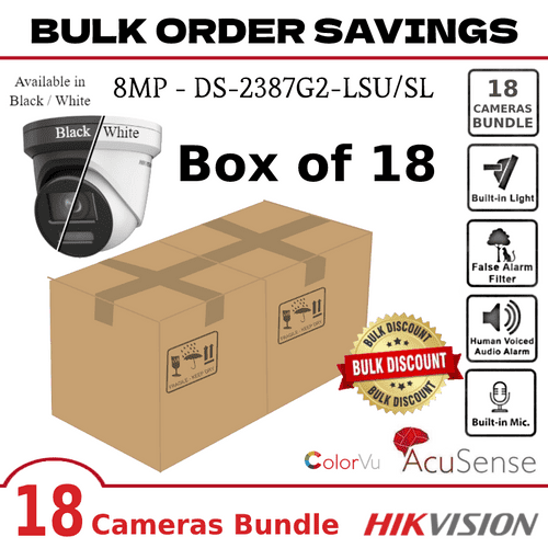 Bulk Order Deal - 18 x 8MP Hikvision DS-2387G2-LSU/SL AcuSense ColorVu IP PoE Camera