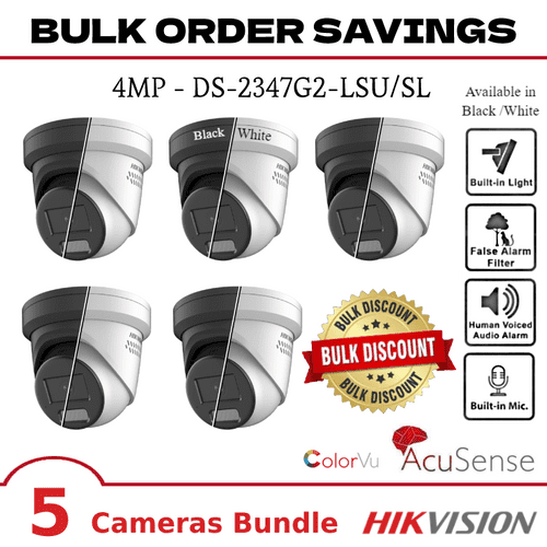 Bulk Order Deal - 5 x 4MP Hikvision DS-2347G2-LSU/SL AcuSense ColorVu IP PoE Camera