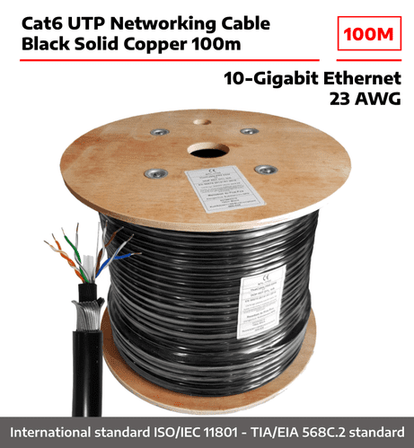Cat6 UTP Networking Cable Black 100m Solid Copper 23 AWG