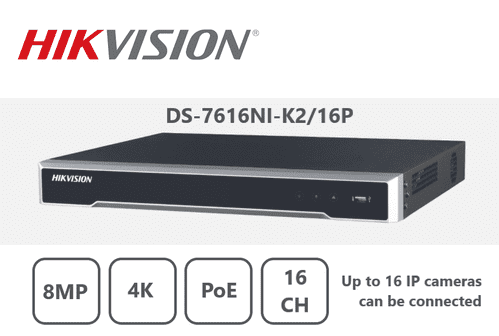 Hikvision IP 16ch 4K 8MP NVR - 16 POE (DS-7616NI-K2/16P)