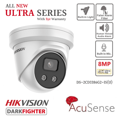 Hikvision Ultra Series - DS-2CD3386G2-ISU 8 MP 4K AcuSense Fixed Turret Network (IP) Camera 2.8MM