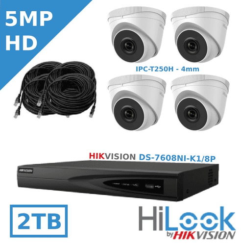 HiLook 5MP IP CCTV KIT  5MP IPC-T250 Turret Camera  + 8 Channel-POE NVR  HiLook Complete Kit  2.8MM