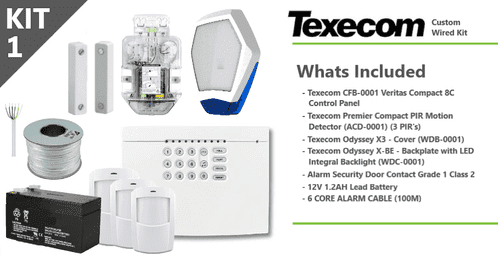 Texecom Kit 1 -  All in 1 - CFB-0001 Veritas 8C Control Panel + Complete Sounder + Sensors & More