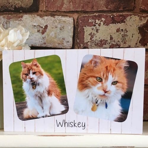 Double Wooden Personalised Pet Photo Block